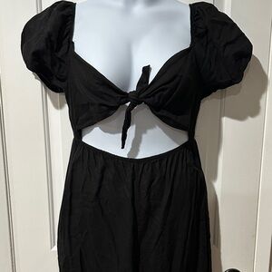 Black Puff Sleeve Cutout Jumpsuit